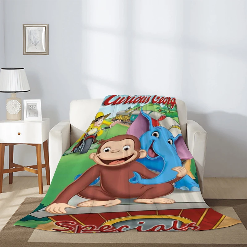 Sofa Blankets & Throws Curious George Monkey Cartoon Thick and Warm Fleece Blanket Cute Microfiber Bedding Knee Winter Nap Child