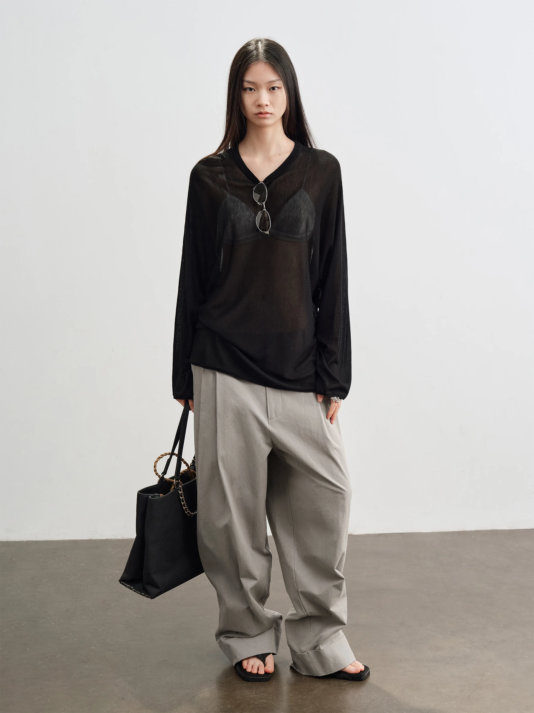 

SHKUCO Мягкая дышащая сетчатая трикотажная футболка-лонгслив свободного кроя с круглым вырезом, повседневная, женская, модная