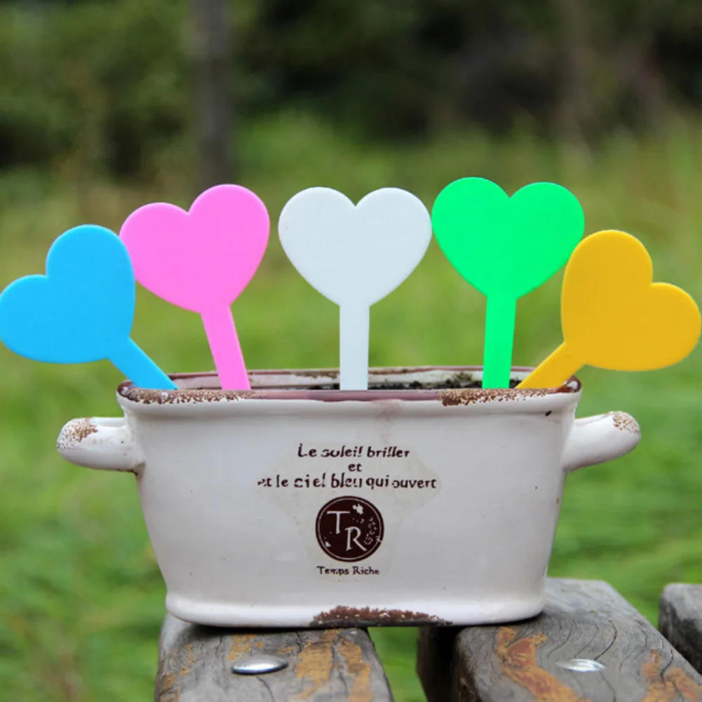 Garden Plant Labels Heart Shape Plastic Tags Clover-Shaped Flower Herb Nursery Mark Signs DIY Planter Decor Tool Multiple Colors