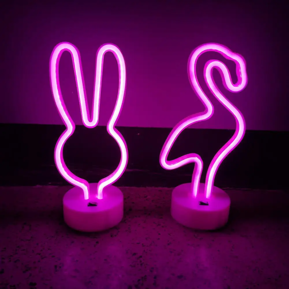 High-quality Night Light Led Night Light Whimsical Themed Led Neon Lights Flamingo Rabbit Shaped Desktop Decor Usb/battery