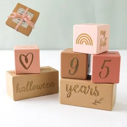 1set Wooden Baby Milestone Block Girl Boy Baby Birth Month Number Commemorative Milestone Souvenir Newborn Photo Accessories