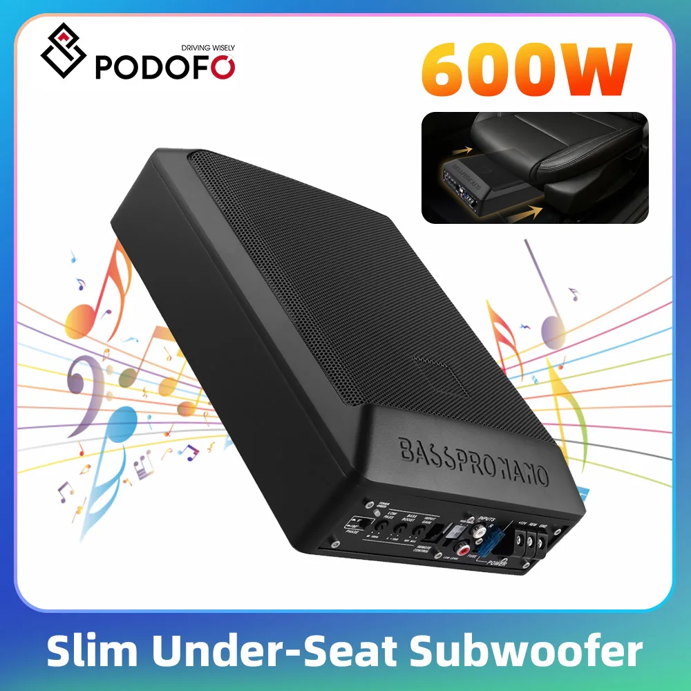 Podofo Ultra Slim Auto-Subwoofer 600-1200W Kompakter Auto-Basslautsprecher Auto-Stereo-Verstärker Lautsprecher Sub mit Verstärker-Kit
