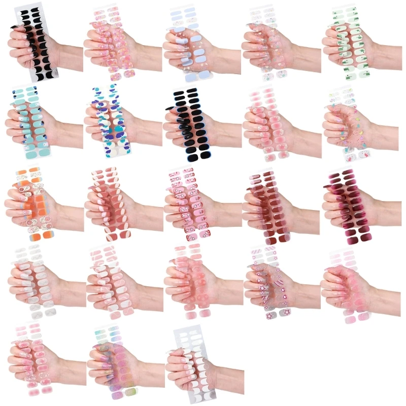 Gel Manicure Strips Adhesive Nail Art No Light Curing Required with Nail File Sticks Tools Easy Application Manicure