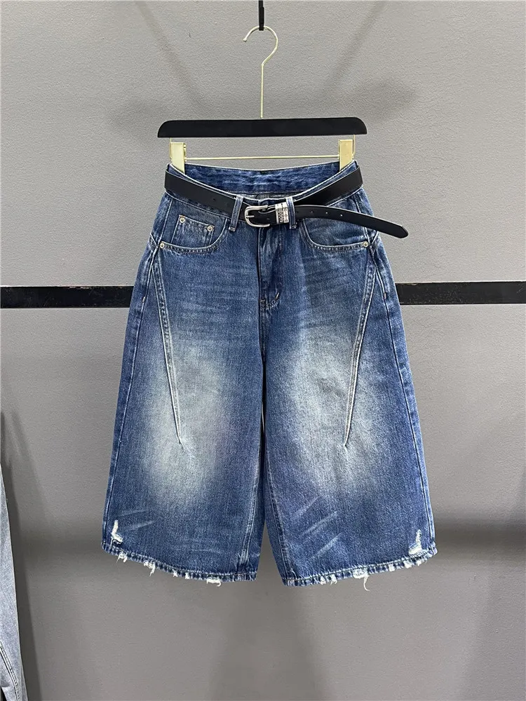 

American Style High Waist Wide Leg Jeans Women's Summer Design Worn Casual Loose Straight Cut Denim Pants Casual Leisure