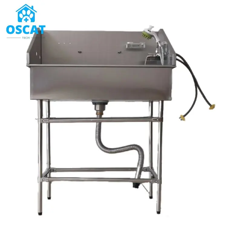 

OSCAT Pet Shop Multifunction Stainless Steel Pet Spa Bathhtub Sustainable Large Dog Washing Shower Station with Ramp and Tub
