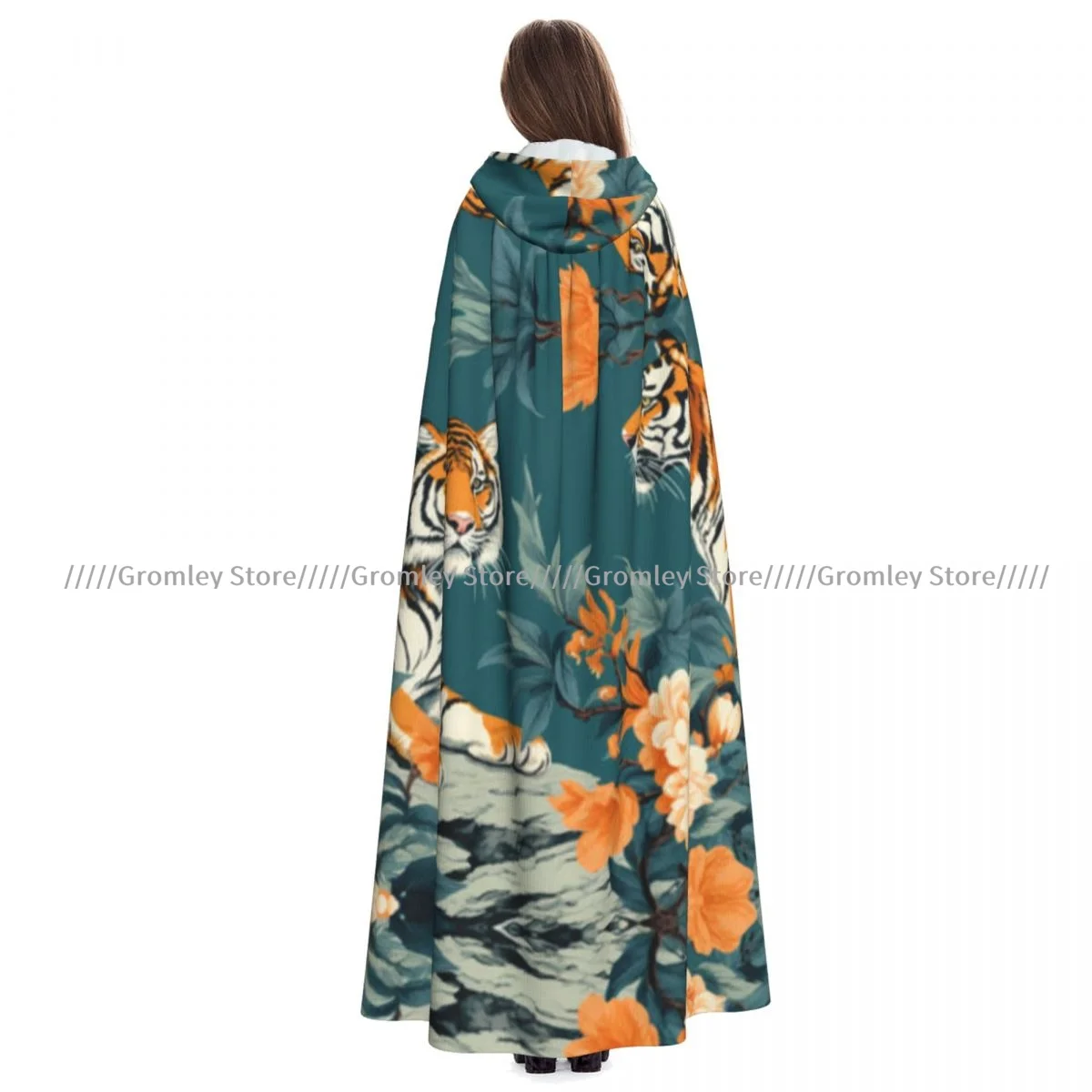 

Unisex Halloween Cloak Tiger Resting Amidst Tropical Foliage Cape Hooded Medieval Costume Witch Wicca Vampire