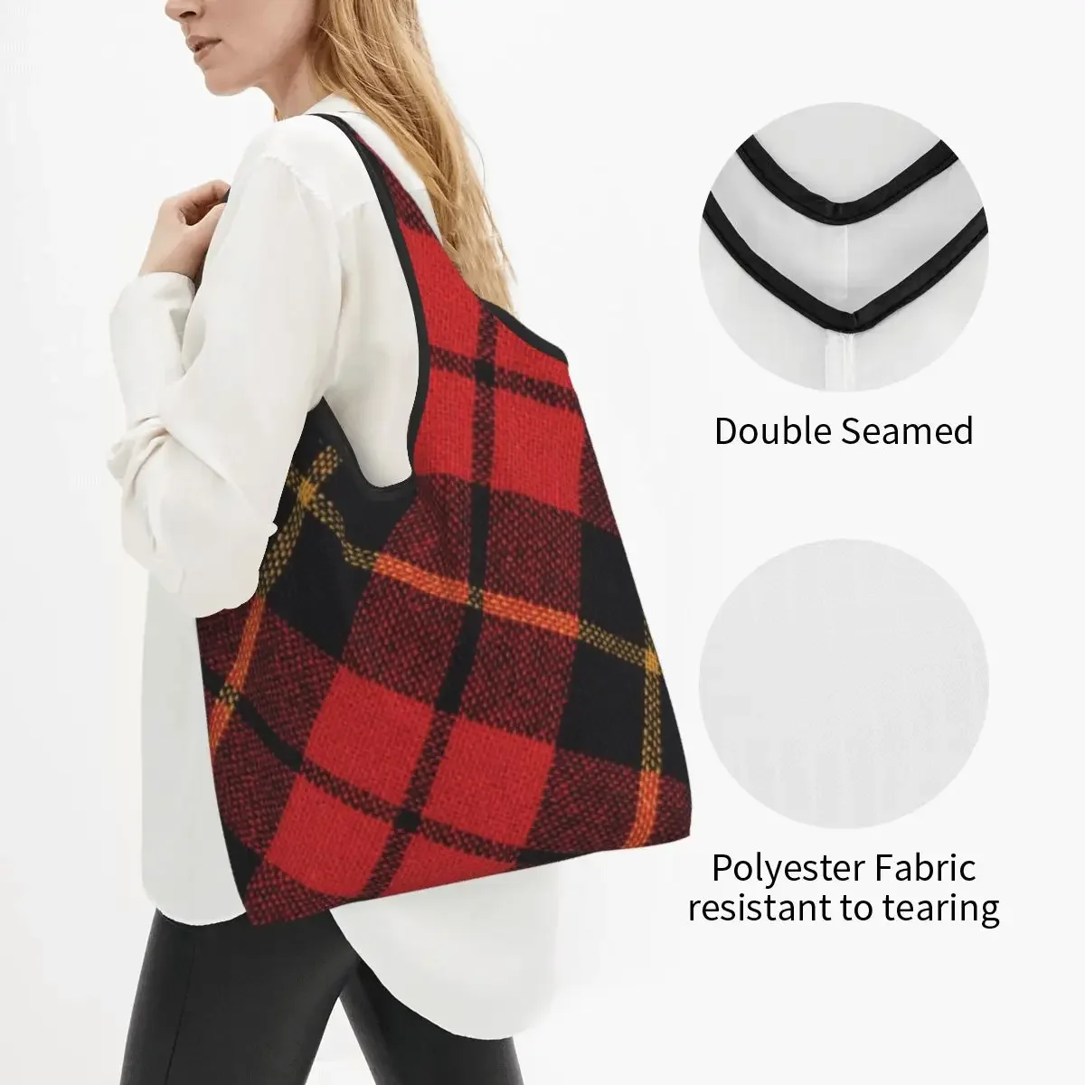 Custom Print Classic Scottish Clan Tartan Plaid Tote Shopping Bags Portable Shopper Shoulder Check Geometric Gingham Handbag