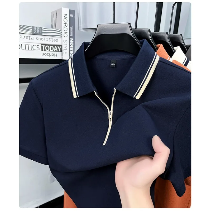 Casual Color Block Men's Polo Shirts T-shirt Short Sleeve Zipper Neck Cotton Spandex Stretch Urban