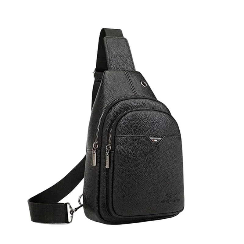 Men's Lychee PU Leather Chest Bag Multifunctional Crossbody Bag Large Capacity Waterproof Casual Shoulder Bag for Travel Daily