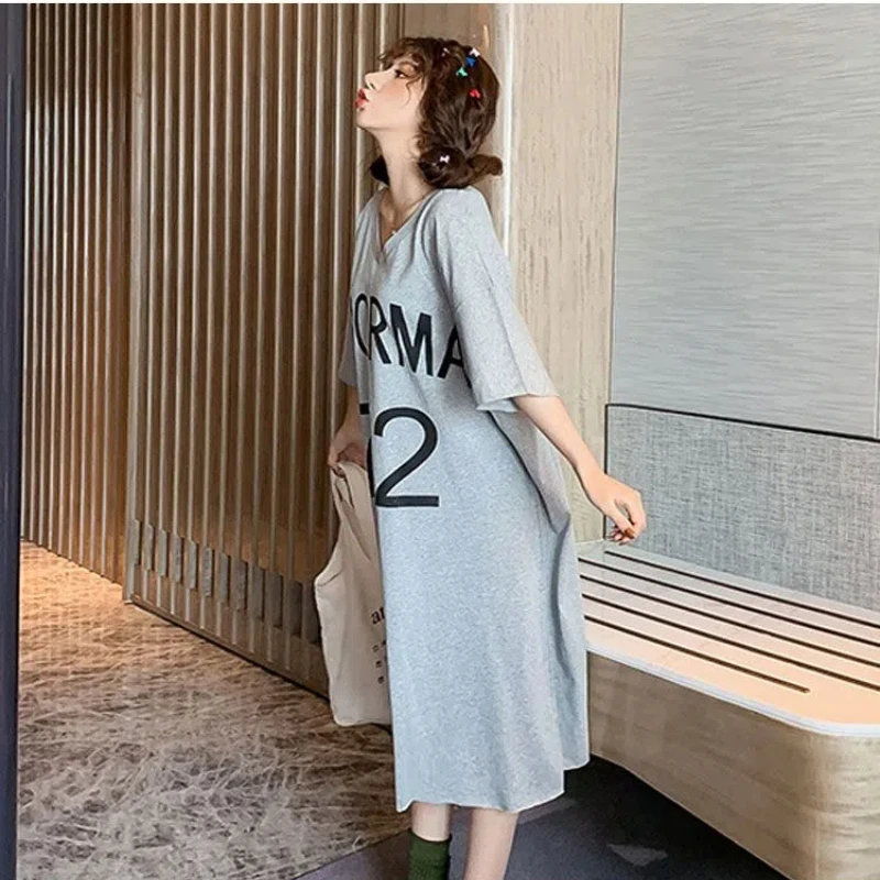 Loose Plus Size Short Sleeve T Shirt Dress Printing Letter All-match Youth Casual Dresses Summer New Fashion Sweet Women Clothes