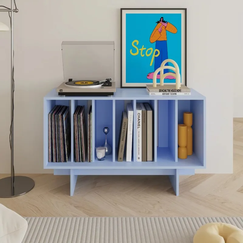 

Modern contemporary design storage shelves, MDF bookshelves with magazines and record displays, suitable for family