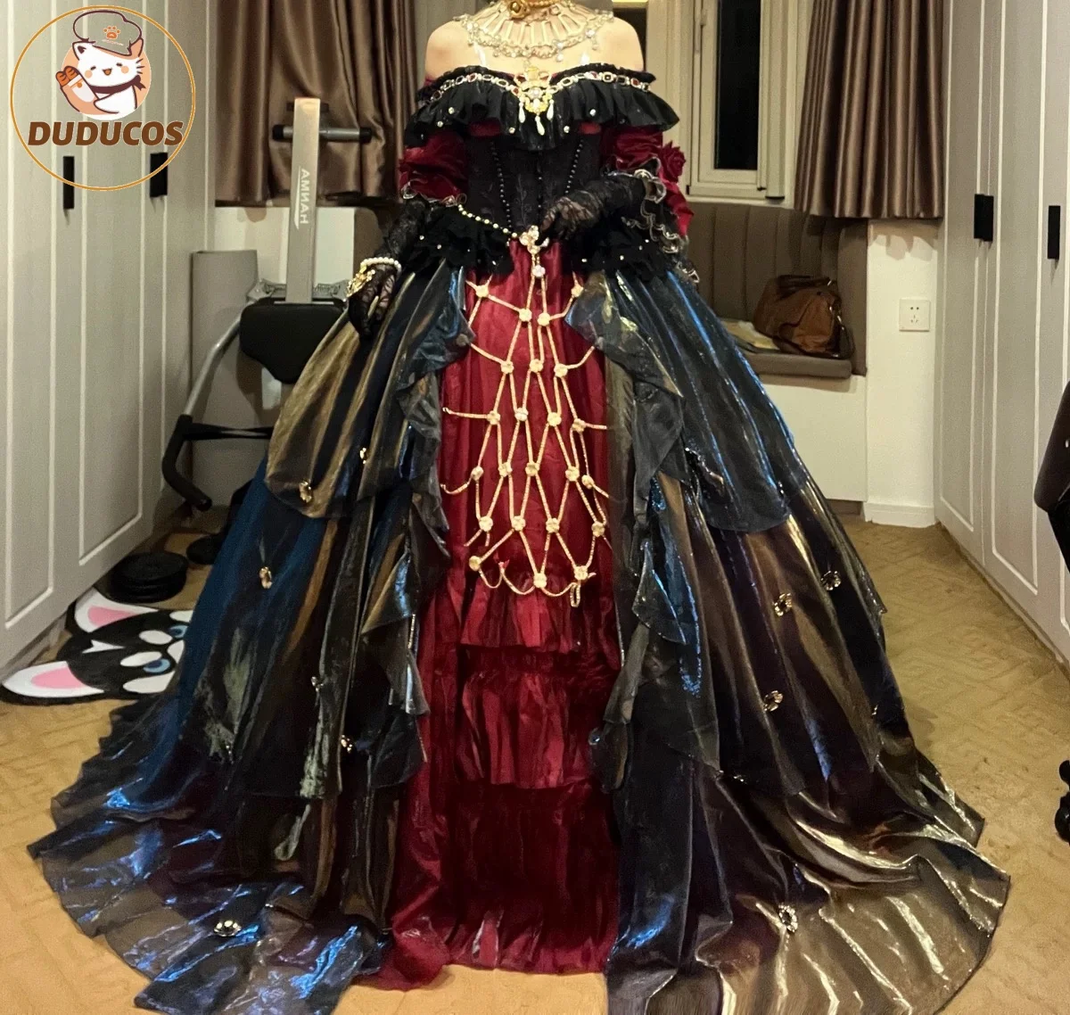 formal cosplay dress Luxury Blue Lace Cosplay victorian prom dress with Big Bow