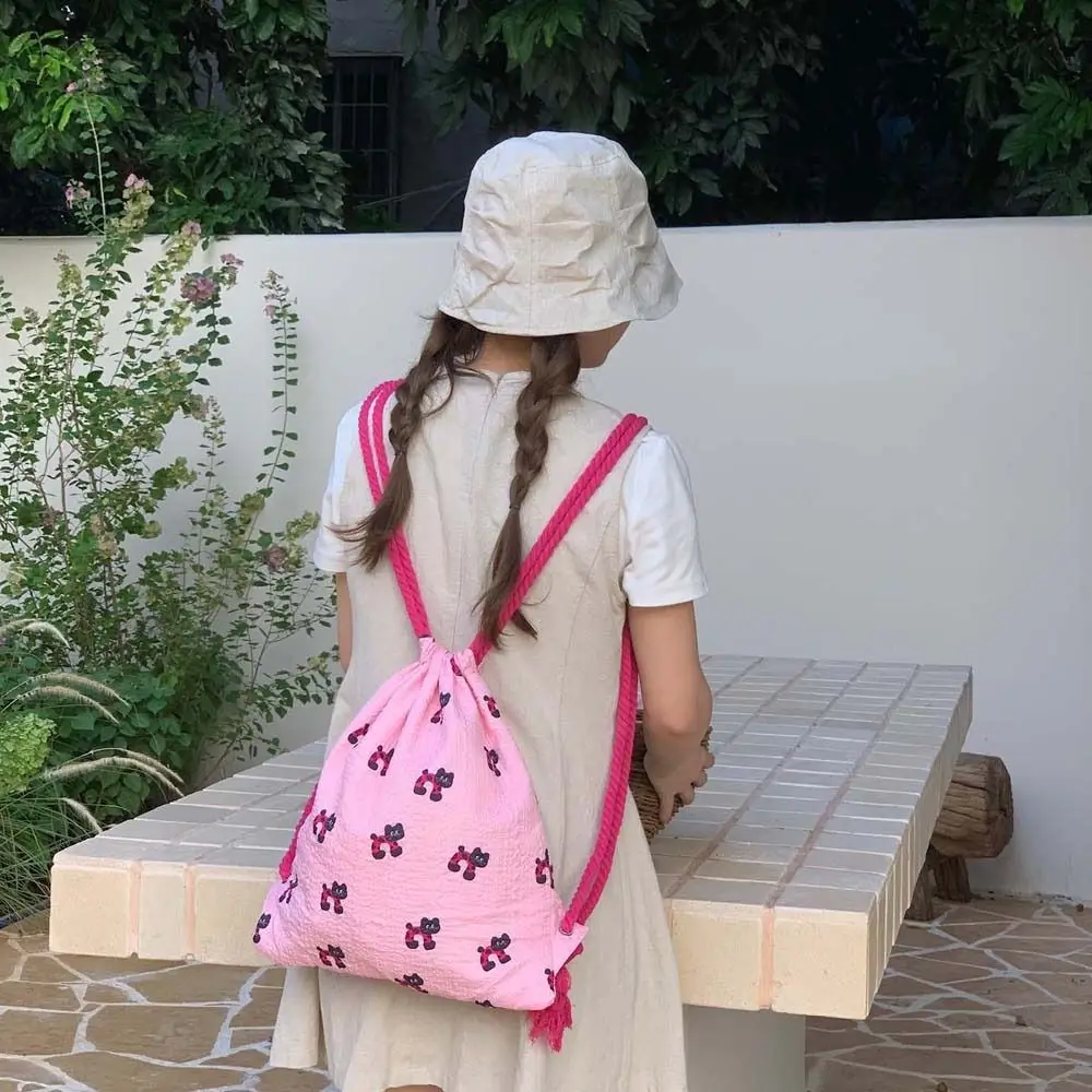 Portable Cartoon Cat Cartoon Backpack Puppy Large Capacity Bubble Cloth Drawstring Bag Strip Handheld Bag Shoulder Bag Girls