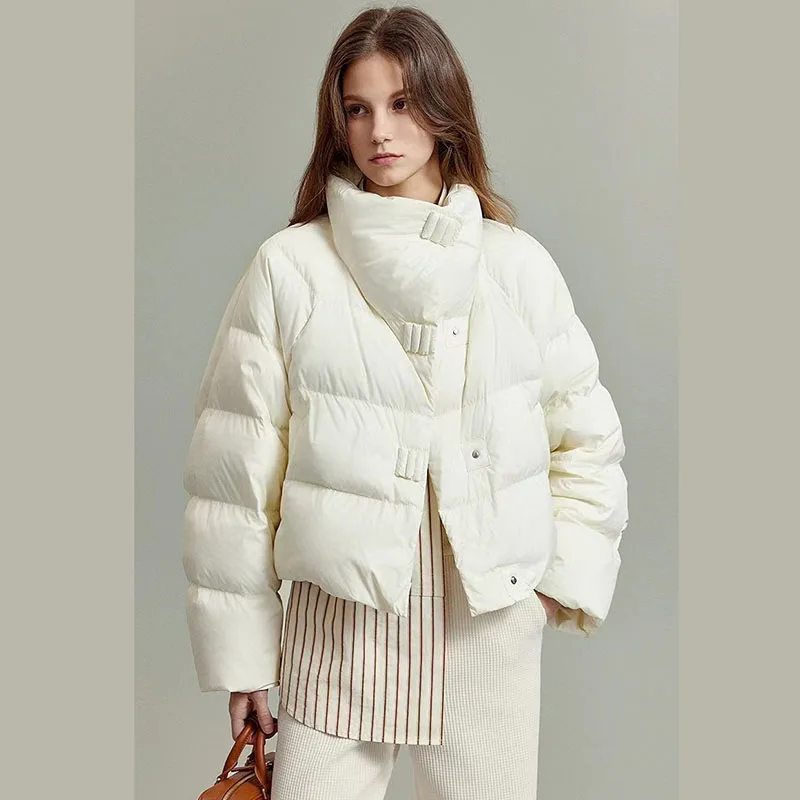 

Women's Winter Warm Cropped Jacket Streetwear Stand-Up Collar Long Sleeve Puffer Parkas Chic Design Cotton-Padded Bread Jackets
