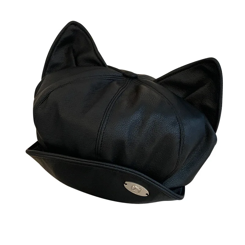 Милый мультяшный берет с кошачьими ушками, берет из искусственной кожи в форме хлеба, детский маленький художественный показ, маленькая шляпа художника с облаком, 4m789