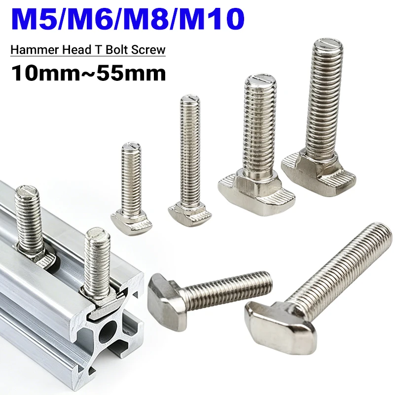 50 Piezas de Conectores de Perno en T de Acero Niquelado M5 M6 M8 M10 para Perfiles de Aluminio 20 30 40 45, Piezas para Impresoras 3D
