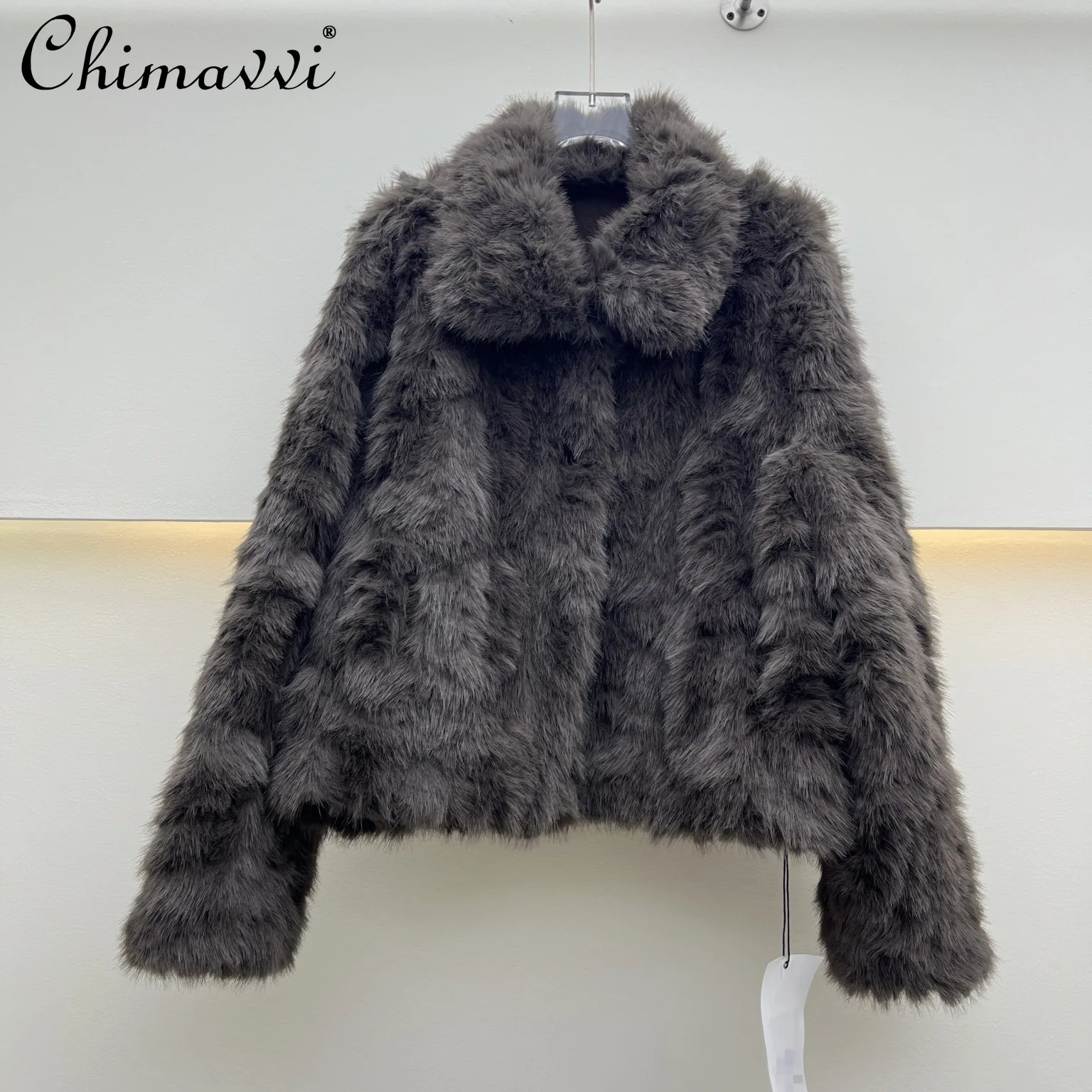 

Корейский стиль, элегантные модные светские свободные повседневные пальто с отложным воротником и длинными рукавами из искусственного меха для женщин, зимние короткие куртки