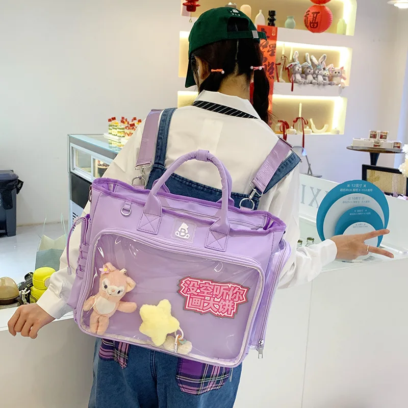 Fashionable Square Female Backpack Transparent Multifunctional Shoulders Bag Large Capacity Daily Outing Totes Handbags Mochilas