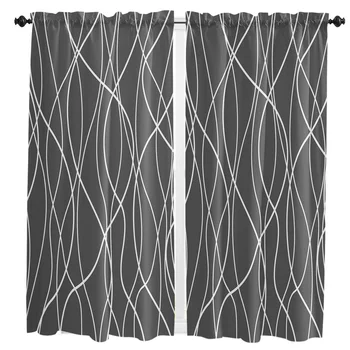 트위스트 라인 모던 아트 그레이 커튼, 홈 인테리어, 거실 짧은 커튼, 윈도우 트리트먼트, 주방, 침실용 