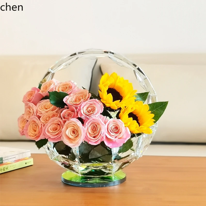 

QZT Extra Large Crystal Flower Basket Living Room Home Decoration Front Desk Lobby Meeting Room Opening Decoration Gift
