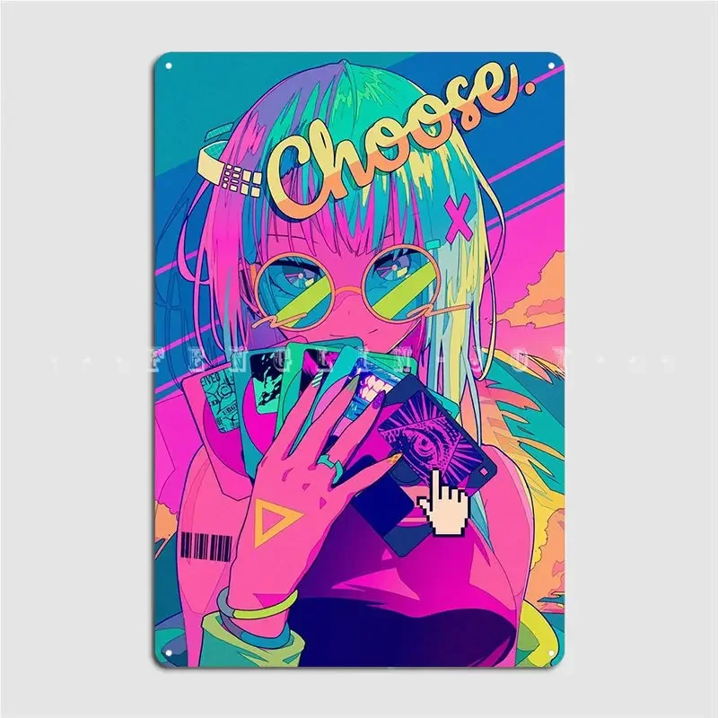 Anime Neon Girl Choose Metal Sign Cinema Garage Funny Plates Cave Pub Tin Sign Poster
