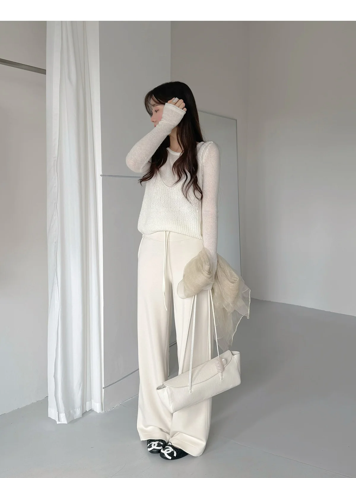 slimming-high-waist-modal-sports-pants-women's-loose-fit-drawstring-air-layered-wide-leg-trousers-white-exercise-pants