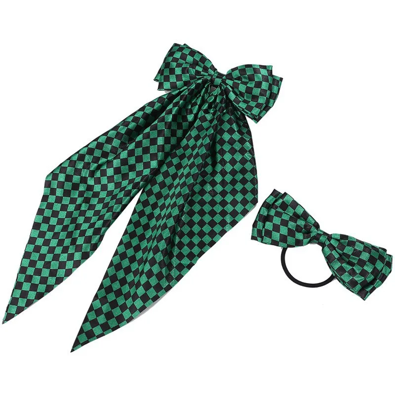 Argola de cabelo de anime demon tanjirou, tecido de anime feminino, acessórios de cabelo boutique, acessórios de cabelo amarrados com laço de fita, presente