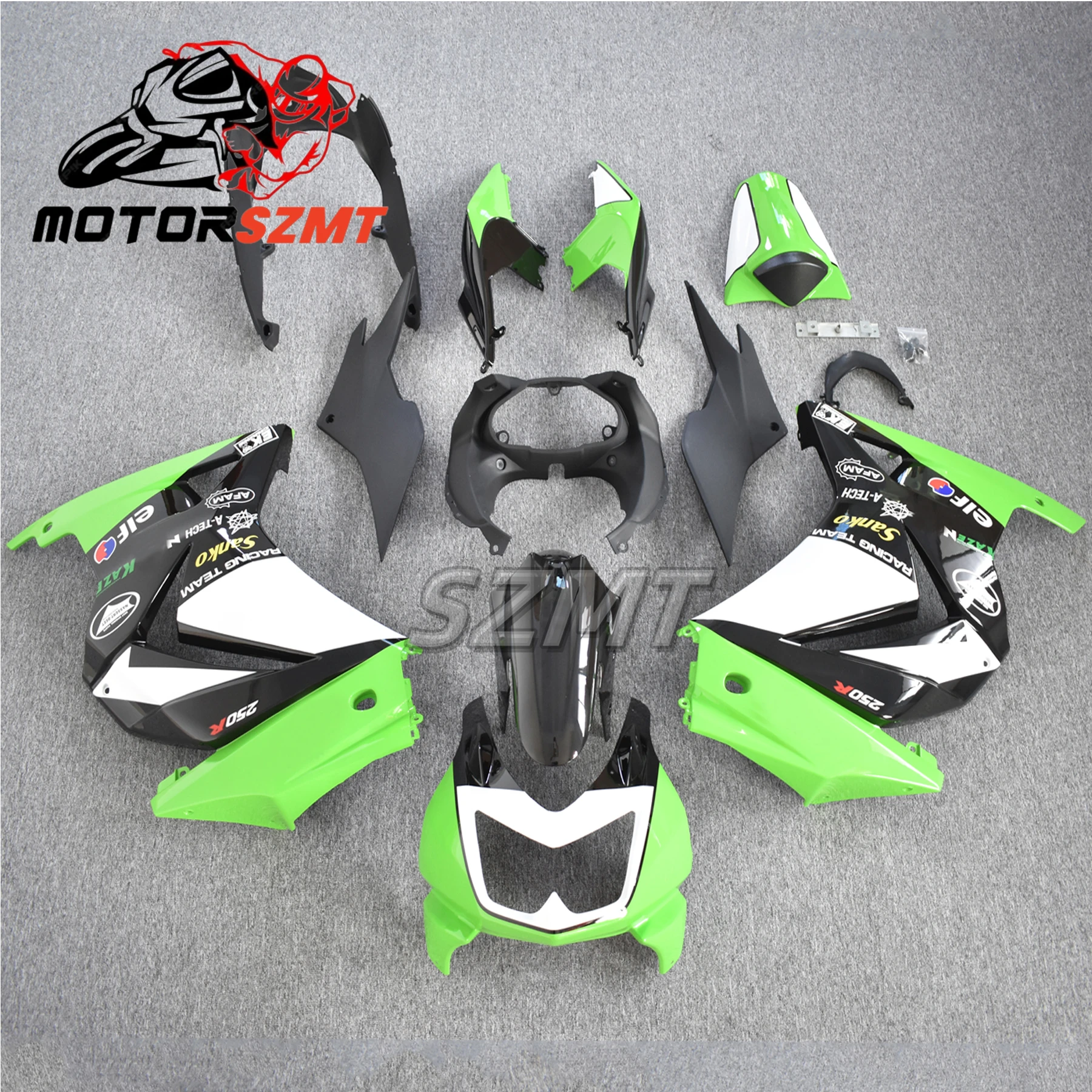 

Injection Fairings kit for ZX250R EX250 2008 2009 2010 2011 2012 Green Black EX 250 08 09 10 11 12 ABS Plastic Bodywork Set