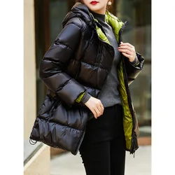 Double-sided Down Jacket 95 White Goose Down, Hooded Short Jacket High-end 2024 New Black Women's Bread Jacket Nb