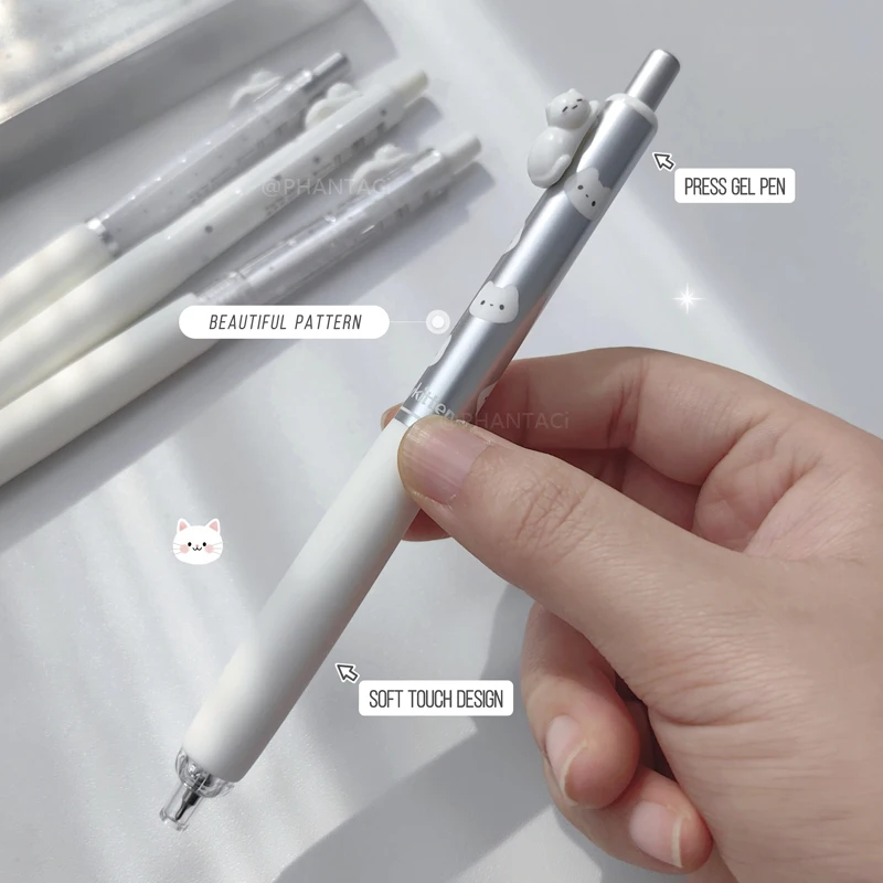4PCS/Set Cute Little Cat Style Gel Pen 0.5mm Quick Dry Black Pen Soft Touch Design Smooth Writing Gel Pen Office Supplies view 4