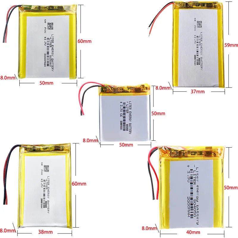 803759 2000mah 803860 2000mah 804050 2000mah 805050 2500mah 805060 3000mah 3.7V polymer lithium battery
