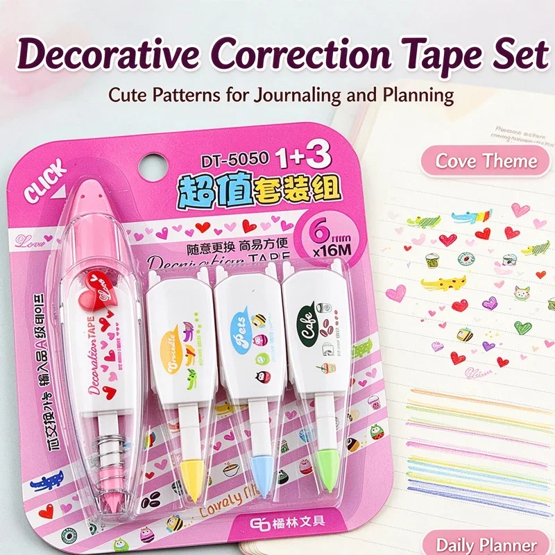 4pcs Correction Tape Refill Set Lovely Decoration Click Corrective Tape Stationery Correcting School Supplies Kawaii Accessories