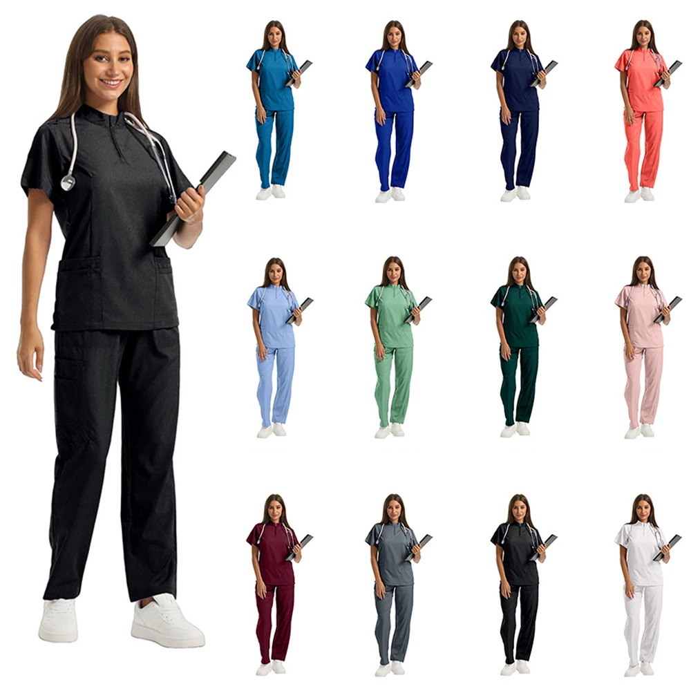tenue-medicale-femme-ensemble-blouse-et-pantalon-chirurgical-uniforme-de-travail-pour-salon-de-beaute-blouse-clinique-tunique-d'infirmiere-spa