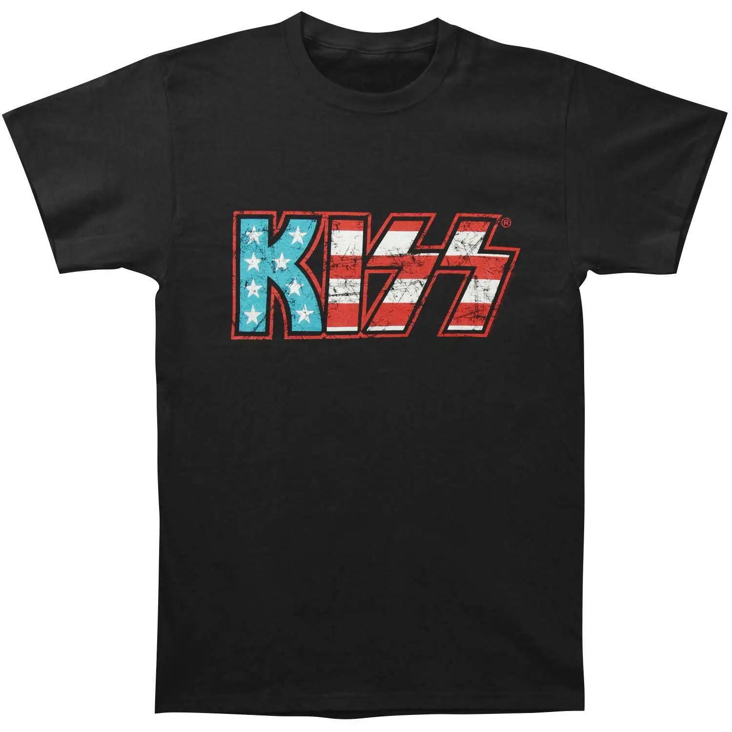 

Men's KISS Distressed Americana Logo T-shirt Small Black