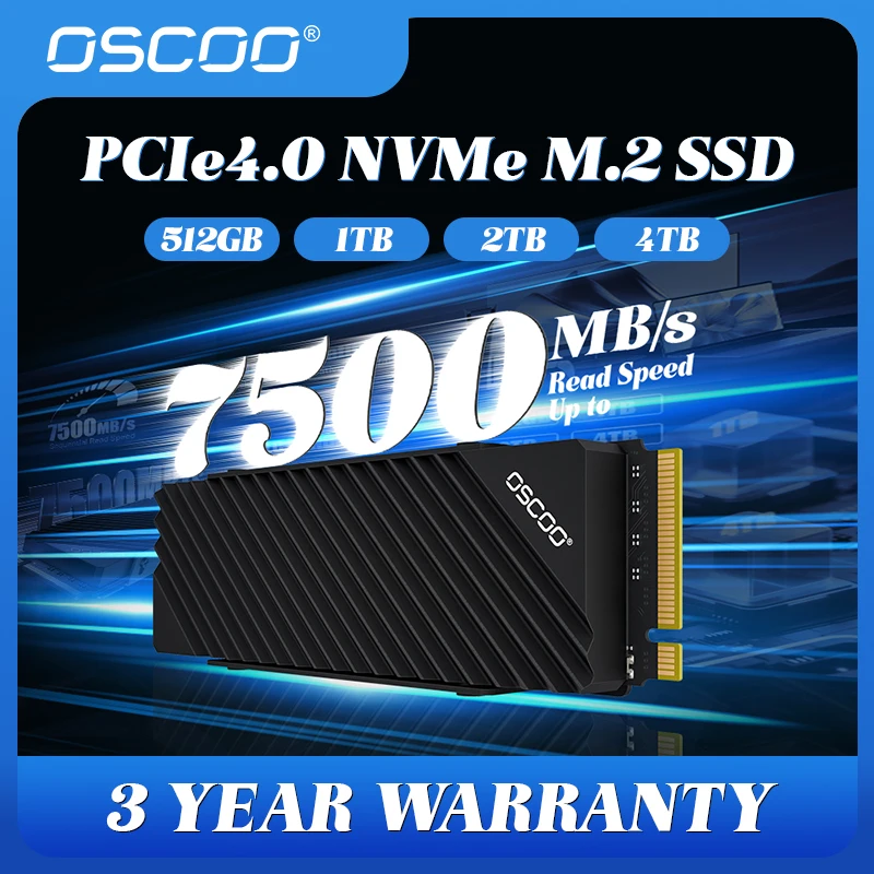 

OSCOO M.2 PCIE4.0 Internal Solid State Drive 7500MB/s High Speed SSD 1TB 2TB 4TB With DRAM Heatsink Hard Disk For Ps5 Desktop