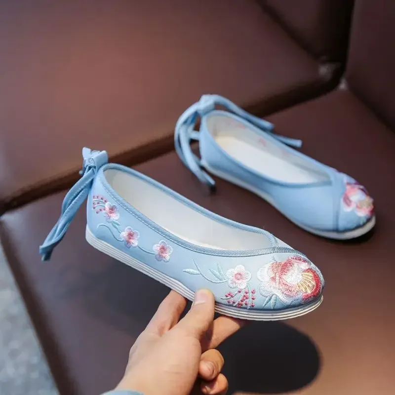 Chaussures brodées de robe Hanfu de style chinois pour femmes adultes, chaussures en toile décontractées d'été, accessoires trempés, Prairie Cheongsam Tang, 2023