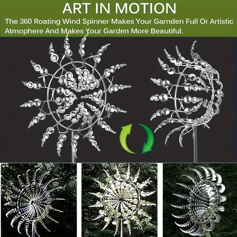 3D Metal Spinner with Stake Sunflower Windmill Magic Wind Dynamics Spinner Garden Outdoor Lawn Weathervane Yard Décor