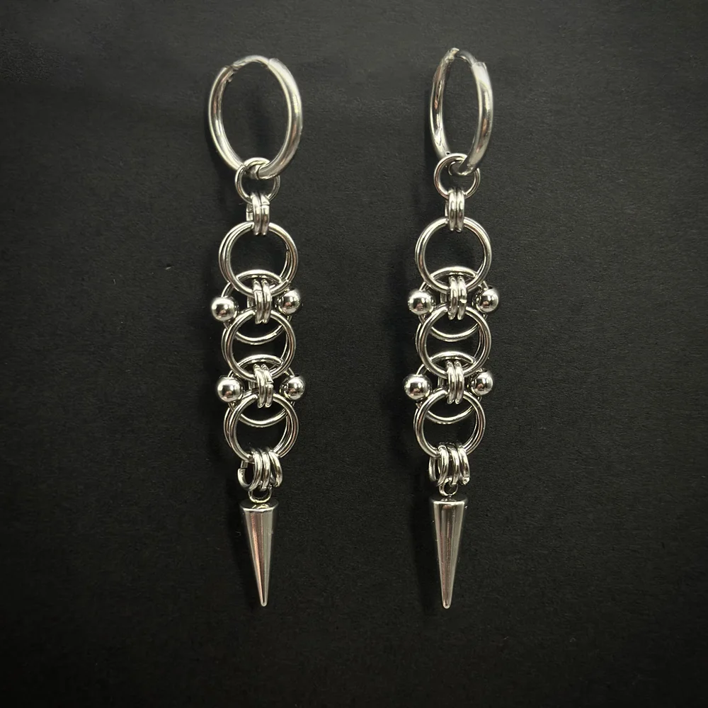 القوطية الشرير اليدوية الفولاذ المقاوم للصدأ سبايك هوب أقراط للنساء الجرونج Y2K البيزنطية Chainmail سلسلة استرخى أقراط