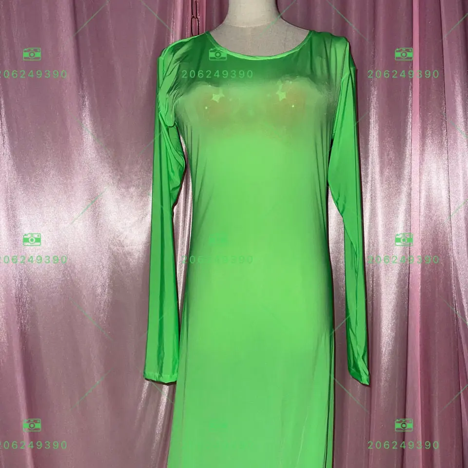 Glanzende ijszijde dames satijnen bodycon-jurk met lange mouwen maxi-jurk plus size slaappyjama gewaad