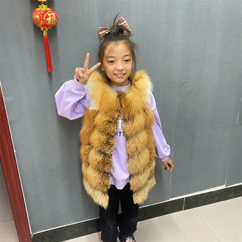 Natural  Jacket Children\'s  Jacket Real Fur Coat Warm Fur Coats In Autumn And Winter For Kids 2-14 Years Old