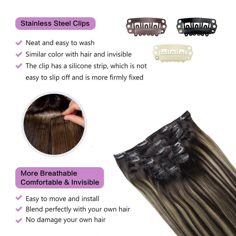 Highlight Clip In Hair Extension Human Hair Brazilian Remy Natural Human Hair Extensions Clip Ins For Full Head For Asian Women