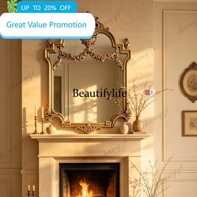 M178 French retro bathroom mirror American luxury carved restaurant wall decorative mirror makeup mirror