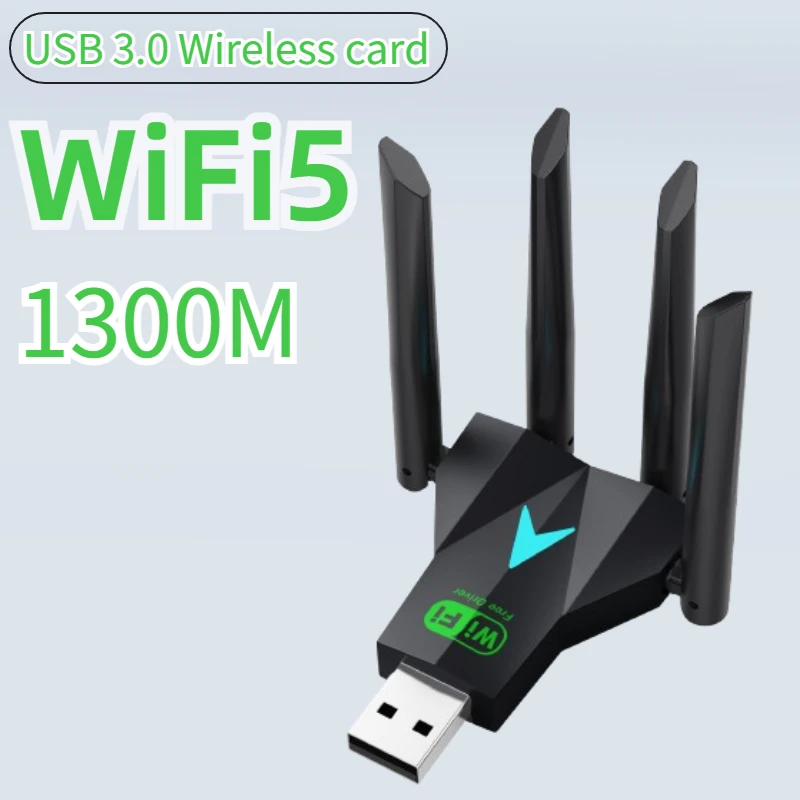 

WiFi USB Adapter Dual Band 1300Mbps 2.4G/5Ghz Wi-Fi Dongle USB3.0 802.11AC 4-Antenna Wireless Receiver For PC/Laptop Driver Free