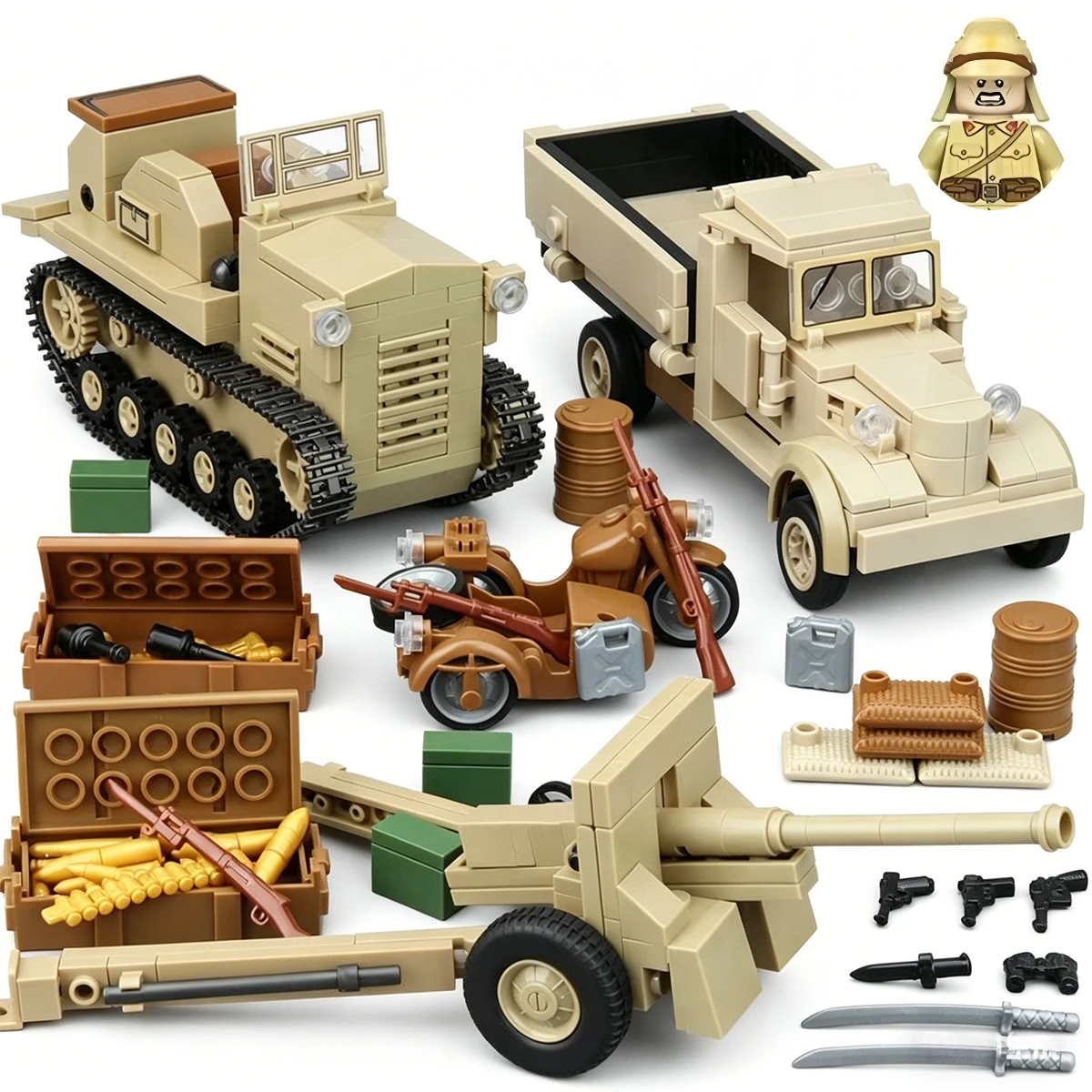 Bloques de Construcción de Tanques, Vehículos Blindados Pesados, Cañones, Pistolas, Soldados y Camiones del Ejército Japonés de la Segunda Guerra Mundial, Juguetes de Modelismo