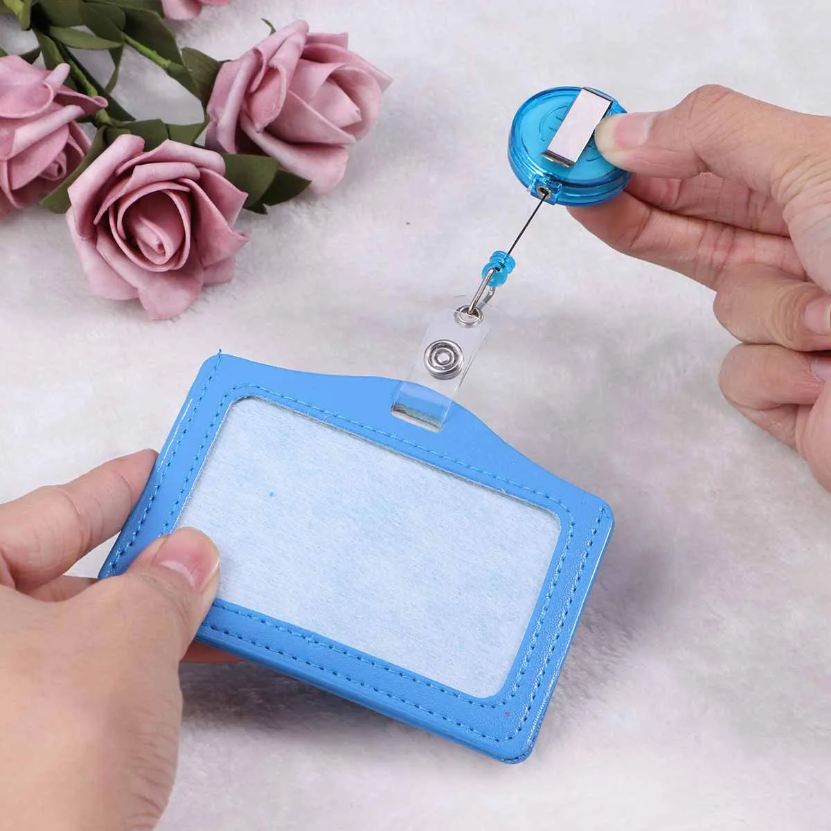 

8pcs Transverse Id Badge Holder Pu Pass Case For Business Card Id Card Organizer Pouch Protector