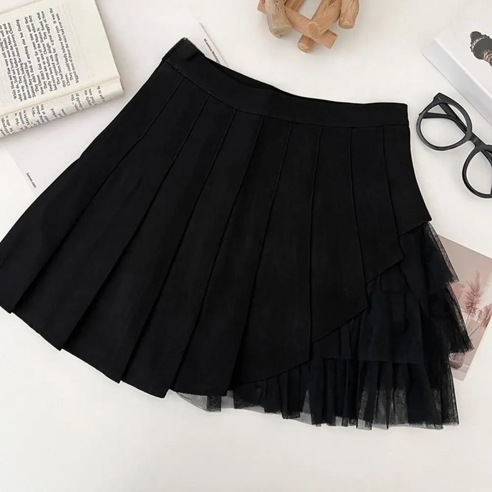 

Сплошной цвет, простые плиссированные мини-юбки, сетчатые короткие юбки трапециевидной формы с высокой талией и защитными брюками, уличная женская мини-юбка, пляжная