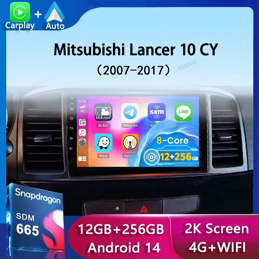 

Автомобильное радио Android 14 Carplay для Mitsubishi Lancer 10 CY 2007 2008-2017 навигация GPS мультимедийный плеер wifi + 4G видео BT 2DIN