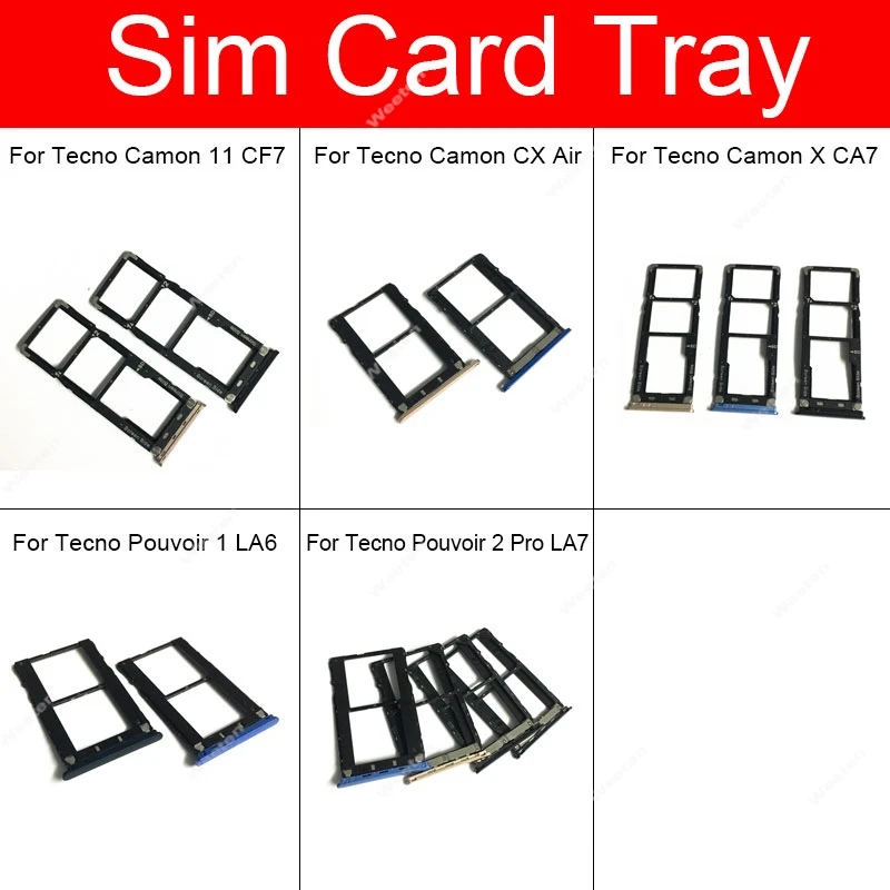 

SIM Card Tray Holder For Tecno Camon 11 CF7/X CA7/Pouvoir1 LA6/ Pouvoir2 Pro LA7 Reader Card Slot Adapter Replacement Parts