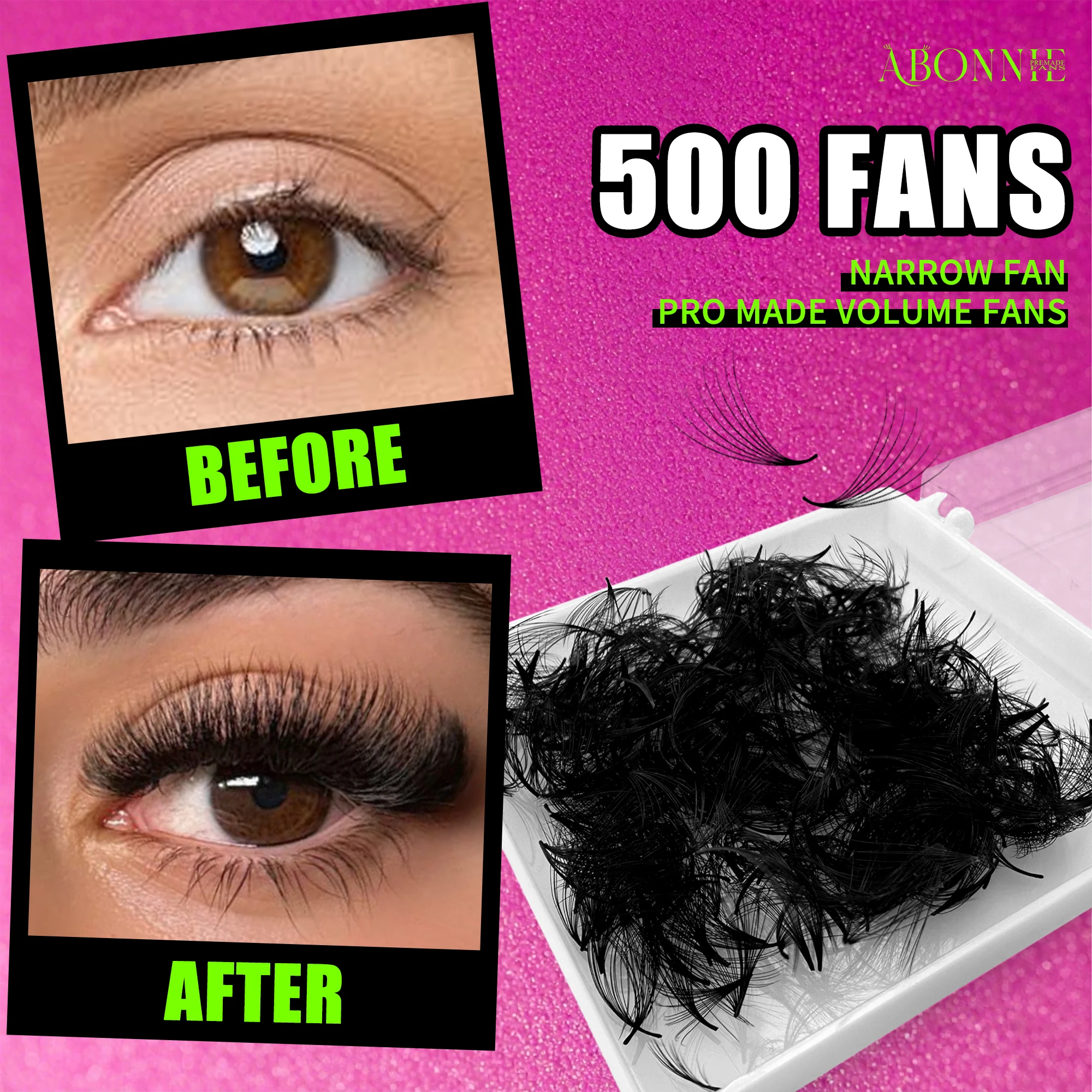 

ABONNIE 500 Fans Korean PBT Fiber Volume Pro Made Narrow Fans Lashes Volume Mega Russian Lashes Fluffy Volume Lashes Extension