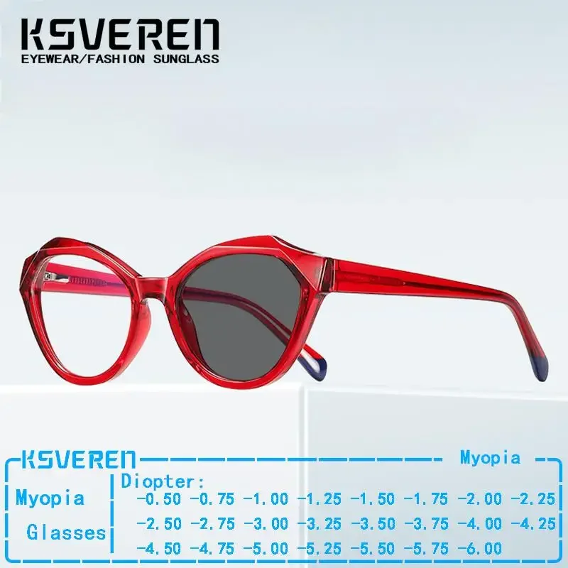 

KSVEREN TR90 Cat Eye Photochromic Myopia Glasses Women Full Frame Shortsighted Prescriptio Sunglasses 0 -0.5 -0.75 To -6.0